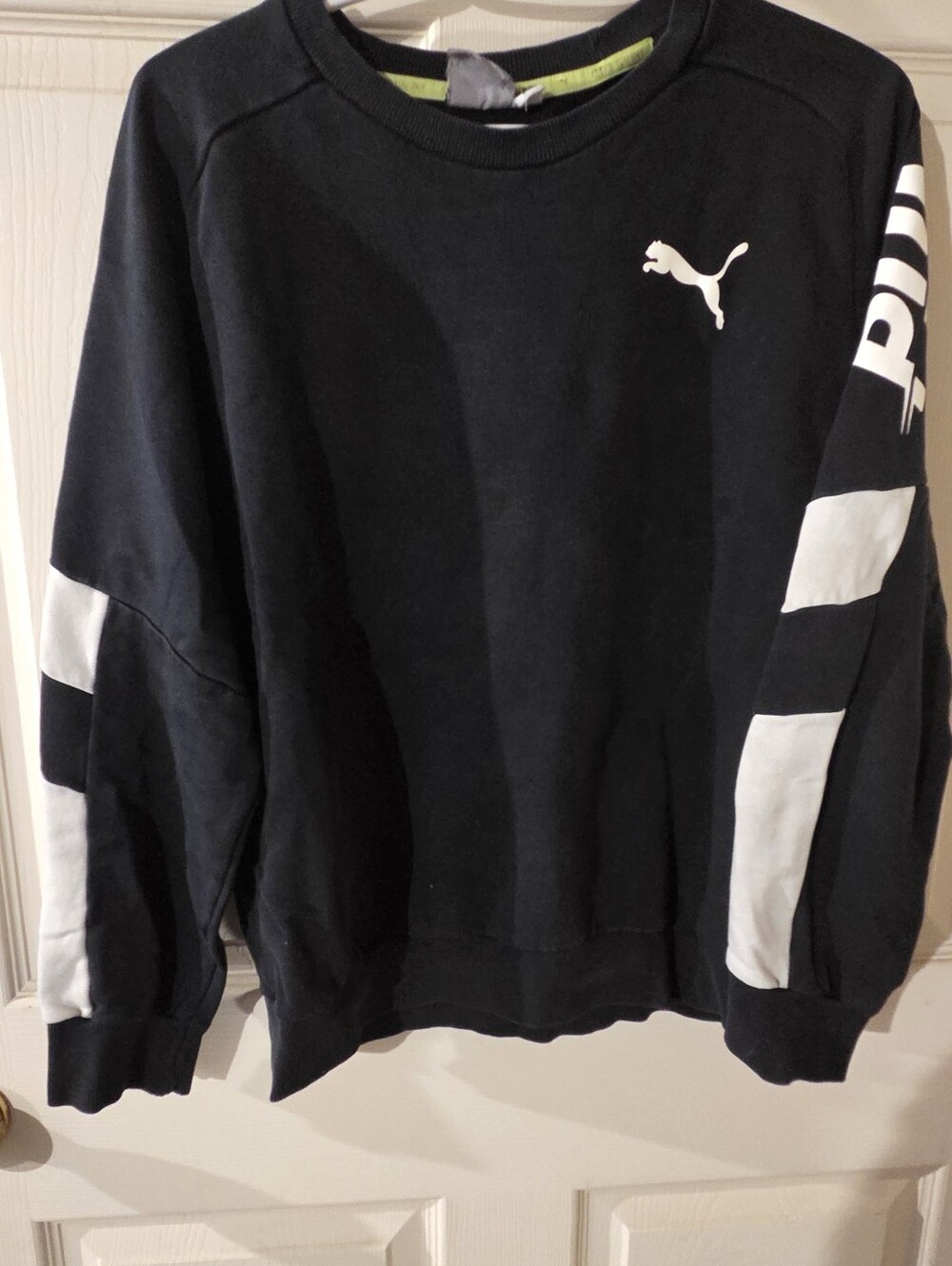 Puma Black Crewneck Sweatshirt with White Sleeve Panels